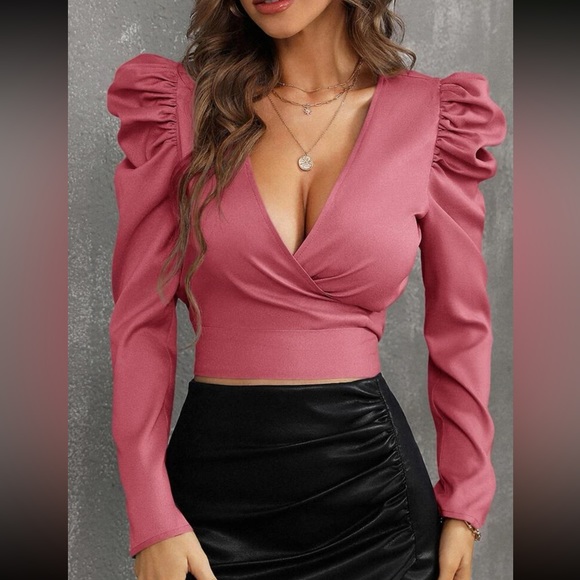 Sexy blue gigot sleeve wrap tie back top - Picture 14 of 16